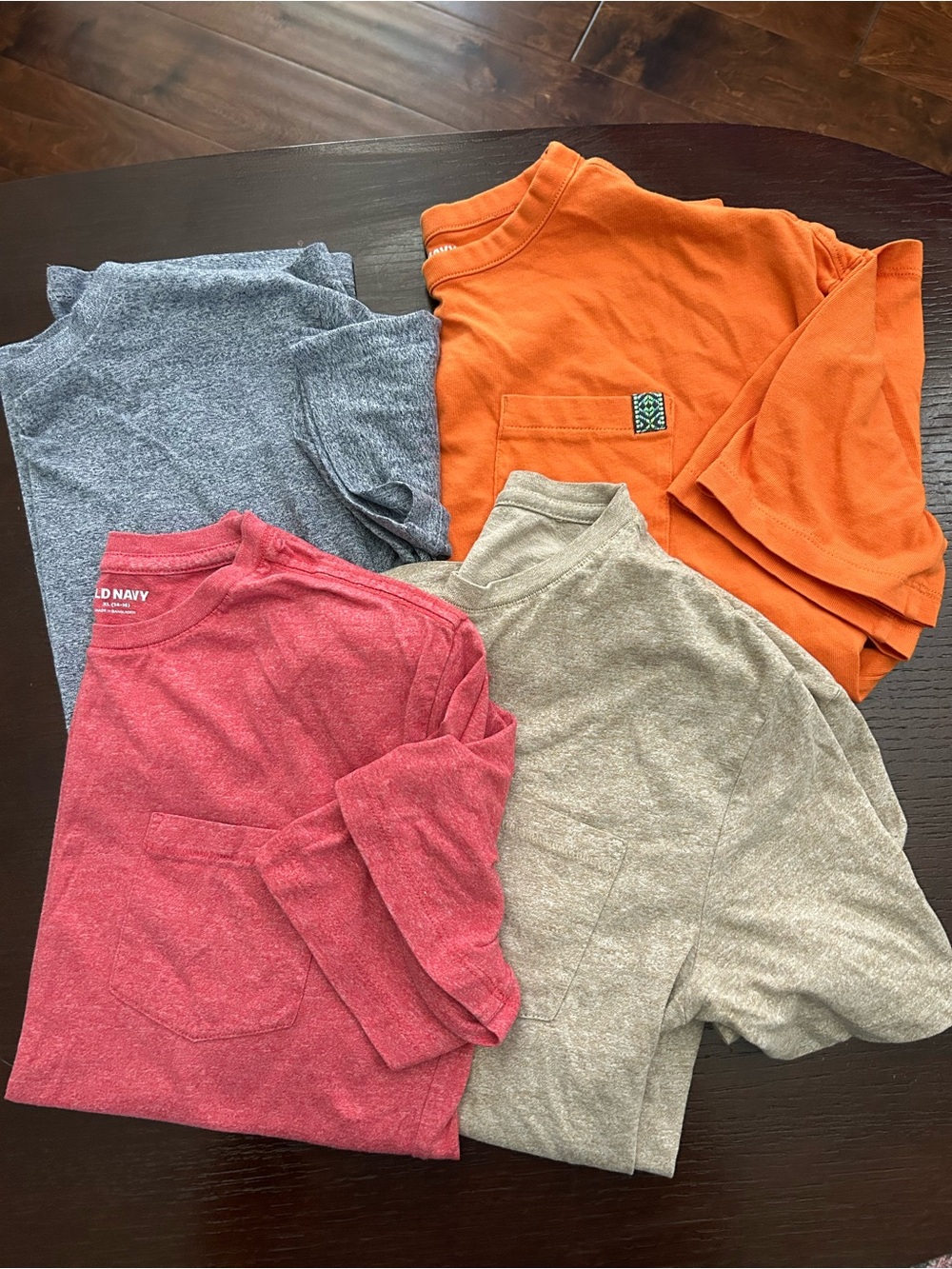 Old Navy Kids Orange, Heather Red, Heather Gray & Tan Pocket Tees - 4 Pack